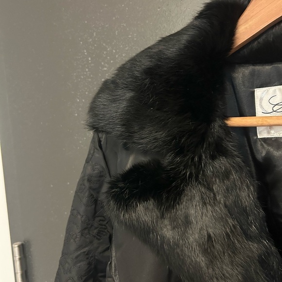 Ebene by Patrick Assuline Rabbit Fur trim pattern trench size 10 Excellent cond - Picture 4 of 16